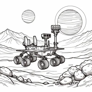 Mars Rover omalovánka – coloring page s vozítkem na povrchu Marsu pro děti zdarma