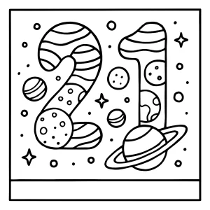 Omalovánka čísla 21 tvořeného planetami – zdarma ke stažení a vytištění