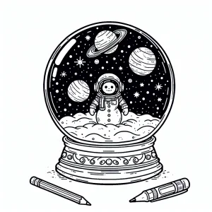Astronaut Snowman v Galaxii – omalovánka k vytištění zdarma pro děti