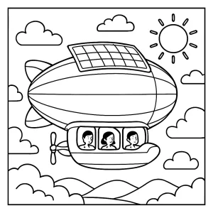 Solární vzducholoď omalovánka – zdarma coloring page pro děti k vytištění