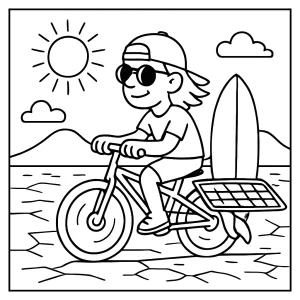 Solární surf-kolo na solných pláních – omalovánka ke stažení zdarma pro děti