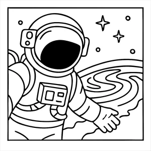 Vesmírná omalovánka zdarma s astronautem, který si pořizuje selfie s polární září nad Zemí