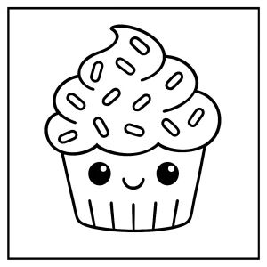 Roztomilý kawaii cupcake s posypkou - omalovánka coloring page pro děti k vybarvení zdarma